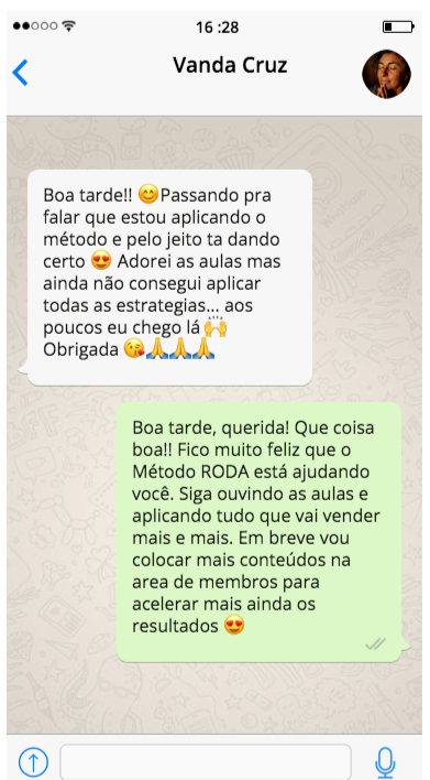 Depoimento de Vanda Cruz no WhatsApp